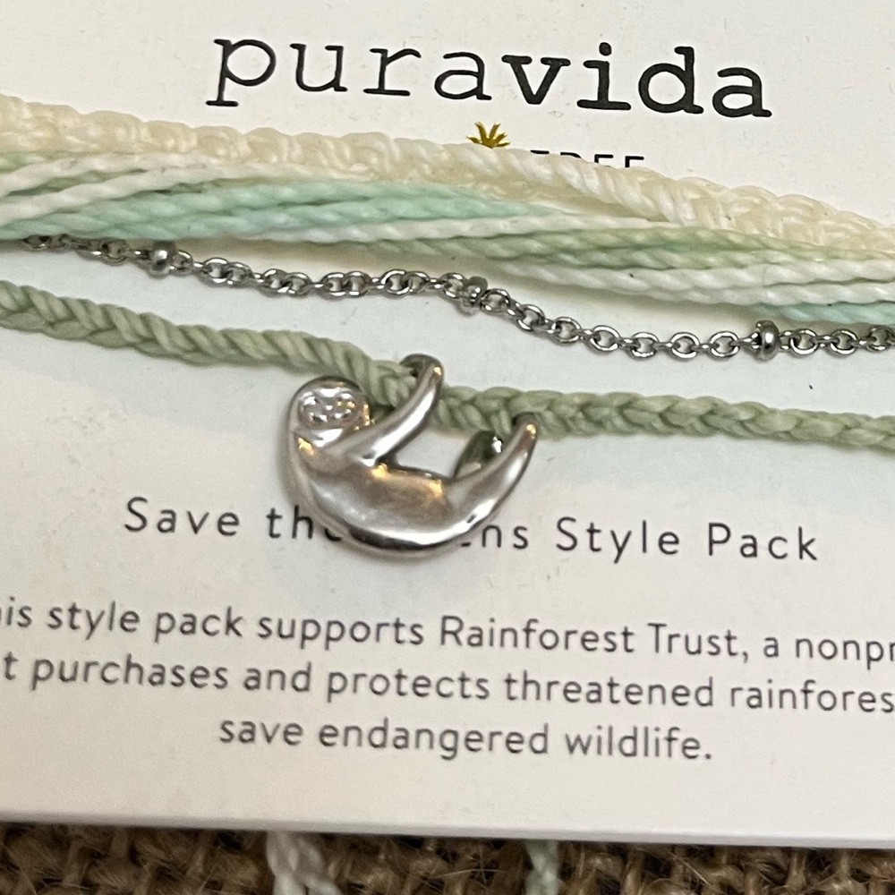 Pura Vida Mint and Silver Sloth Charm Bracelet - Picture 2 of 3